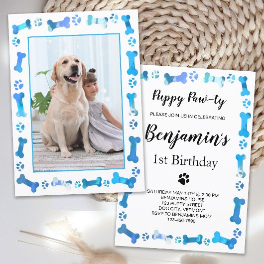 Pet Photo Blue Paw Prins Dog Birthday Kaart