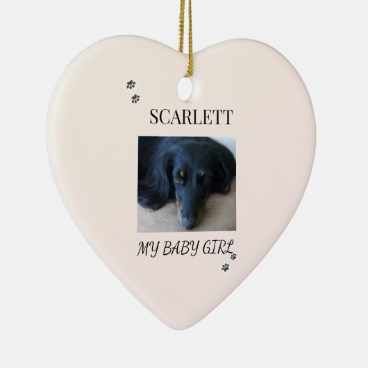 Pet Photo Blush Design with Holiday Paw Prints Keramisch Ornament (Rechts)