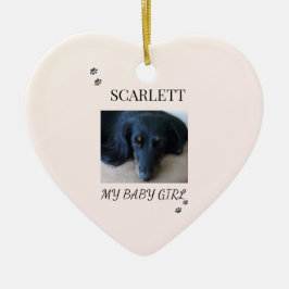 Pet Photo Blush Design with Holiday Paw Prints Keramisch Ornament