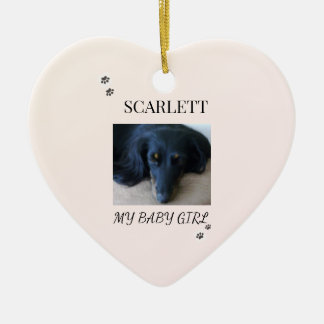 Pet Photo Blush Design with Holiday Paw Prints Keramisch Ornament