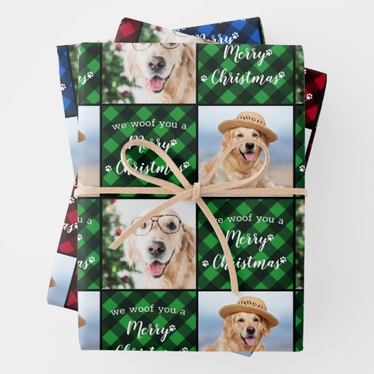 Pet Photo Buffalo Pset Dog Wof Merry Kerstmis Inpakpapier Vel (In situ)