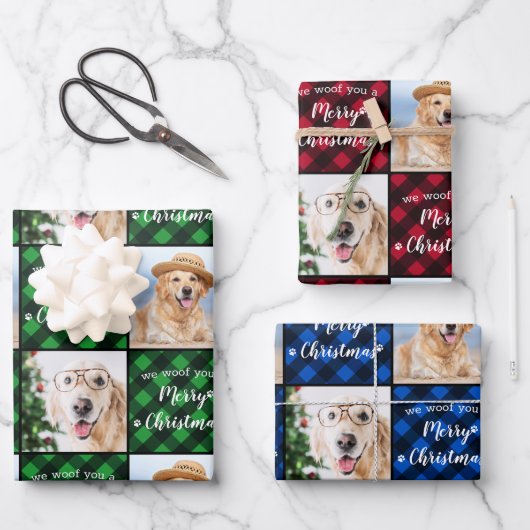 Pet Photo Buffalo Pset Dog Wof Merry Kerstmis Inpakpapier Vel (Voorkant)