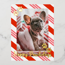 Pet Photo Candy Cane Striped Happy Pawlidays Gold Folie Feestdagen Briefkaart