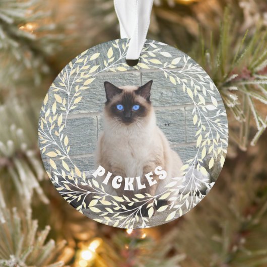 Pet Photo Cat Leafy Wreath Kerstannament Ornament (Boom)