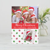 Pet Photo Christmas Kaart met Paw Prints (Staand voorkant)