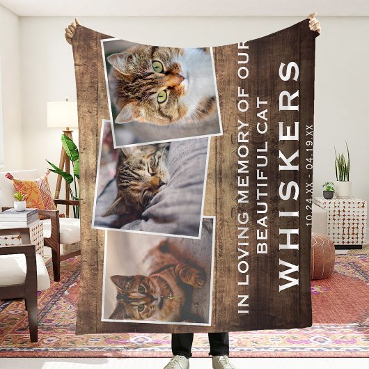 Pet Photo Collage Cat/Dog Memorial Rustic Land Fleece Deken