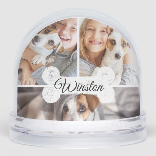 Pet Photo Collage Dog Bone Pet Name Sweet keepsake Sneeuwbol (Voorkant)