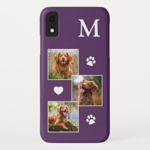 Pet Photo Collage Moderne Monogram Paarse Dog Case-Mate iPhone Case