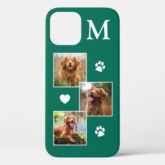 Pet Photo Collage Monogram Initiaal Green Cat Dog Case-Mate iPhone Case (Achterkant)