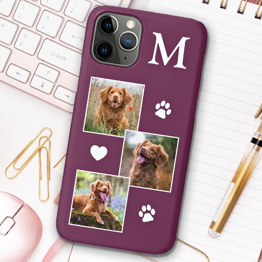 Pet Photo Collage Monogram Initiaal Magenta Cat Do Case-Mate iPhone Case