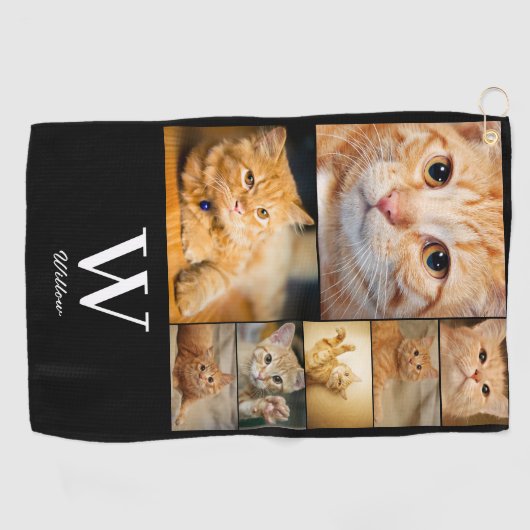 Pet Photo Collage Monogram Naam Golf Handdoek (Horizontaal)