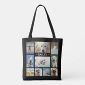 Pet Photo Collage Naam Black Modern Stylish Dog Tote Bag (Achterkant)