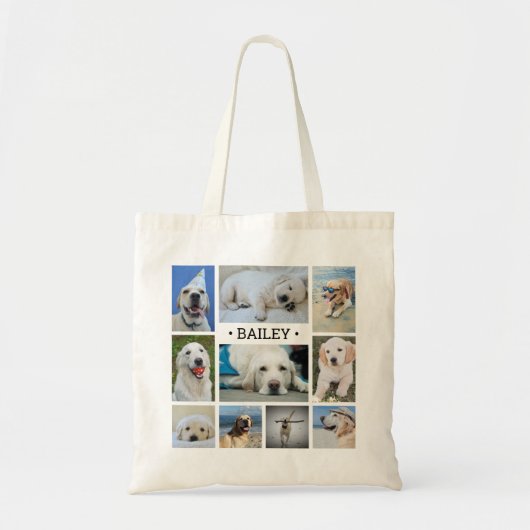 Pet Photo Collage Name Modern Cute Trendy Dog Cat Tote Bag (Voorkant)