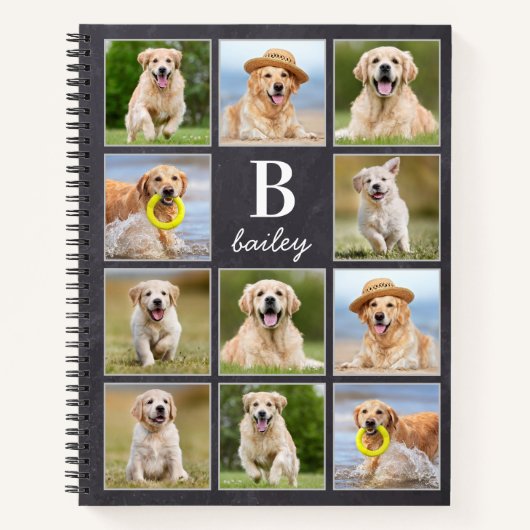 Pet Photo Collage Persoonlijk Monogram Puppy Dog Notitieboek (Voorkant)
