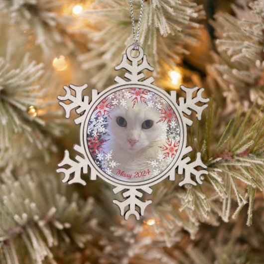 Pet Photo Custom Sneeuwvlokken Tin Sneeuwvlok Ornament (Boom)