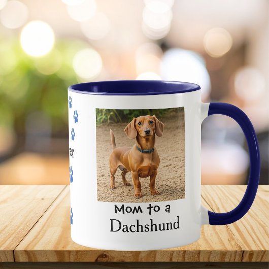 Pet Photo Dachshund Paw Blue Personalize Mok