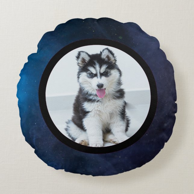 Pet photo - dark blue rond kussen (Voorkant)