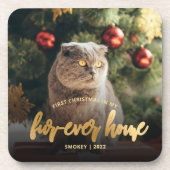 Pet Photo First Kerstforever Home Gold Script Bier Onderzetter (Voorkant)