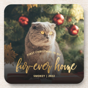 Pet Photo First Kerstforever Home Gold Script Bier Onderzetter