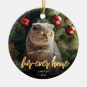 Pet Photo First Kerstforever Home Gold Script Keramisch Ornament (Voorkant)