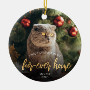 Pet Photo First Kerstforever Home Gold Script Keramisch Ornament