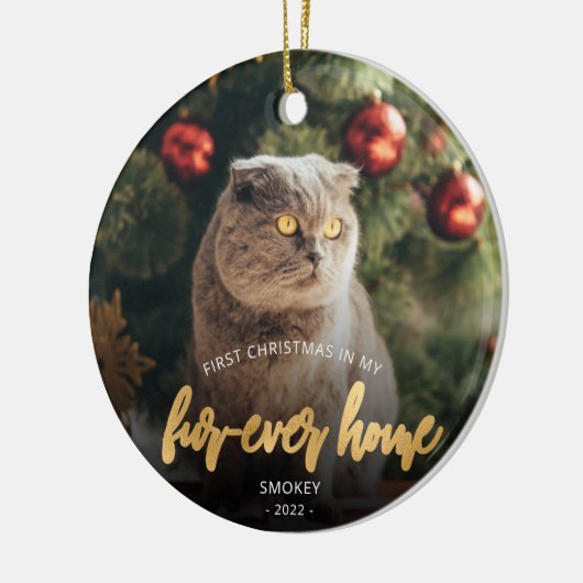 Pet Photo First Kerstforever Home Gold Script Keramisch Ornament (Links)