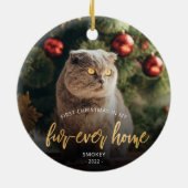 Pet Photo First Kerstforever Home Gold Script Keramisch Ornament (Achterkant)