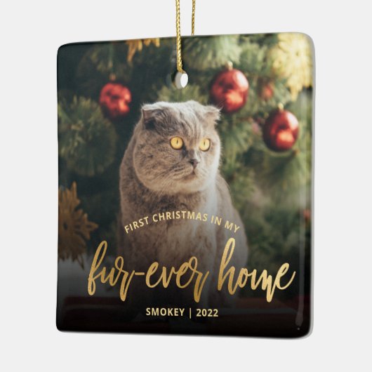 Pet Photo First Kerstforever Home Gold Script Keramisch Ornament (Links)