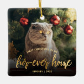 Pet Photo First Kerstforever Home Gold Script Keramisch Ornament (Voorkant)