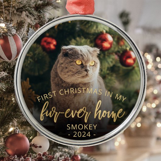 Pet Photo First Kerstforever Home Gold Script Metalen Ornament