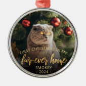 Pet Photo First Kerstforever Home Gold Script Metalen Ornament (Voorkant)