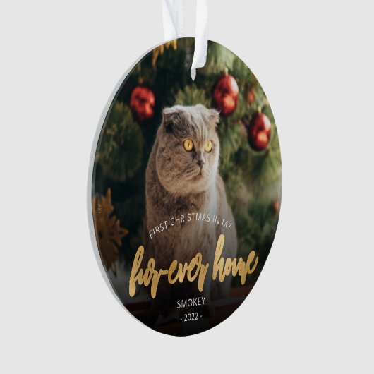 Pet Photo First Kerstforever Home Gold Script Ornament (voorkant)