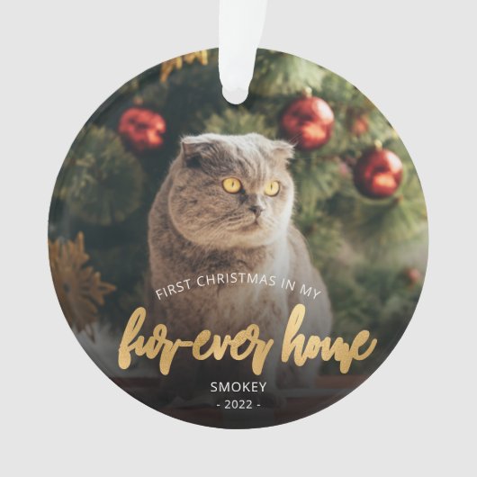 Pet Photo First Kerstforever Home Gold Script Ornament (voorkant)