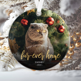 Pet Photo First Kerstforever Home Gold Script Ornament