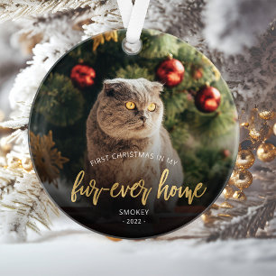 Pet Photo First Kerstforever Home Gold Script Ornament
