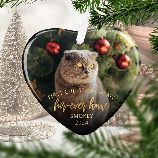 Pet Photo First Kerstforever Home Gold Script Ornament