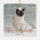 Pet Photo First Kerstmis Forever Home Roos Gold Keramisch Ornament (Achterkant)