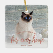Pet Photo First Kerstmis Forever Home Roos Gold Keramisch Ornament (Voorkant)