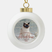 Pet Photo First Kerstmis Forever Home Roos Gold Keramische Bal Ornament (Voorkant)