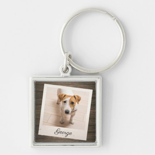 Pet Photo Frame Rustic Wood Personalized Sleutelhanger (Voorkant)