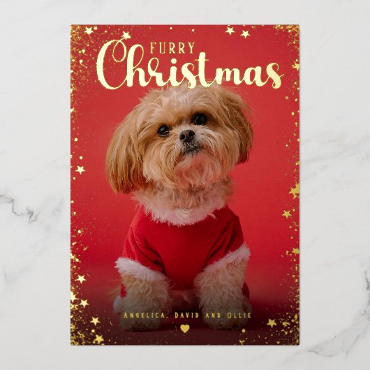 Pet Photo Golden Star Frame Folie Feestdagenkaart (Voorkant)