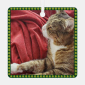 Pet Photo Green Gold Border Name Gezegde Ornament (Achterkant)