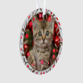 Pet Photo + Jaar & Waterverf Rendier Pastel Blauw Ornament (voorkant)