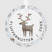 Pet Photo + Jaar & Waterverf Rendier Pastel Blauw Ornament (achterkant)