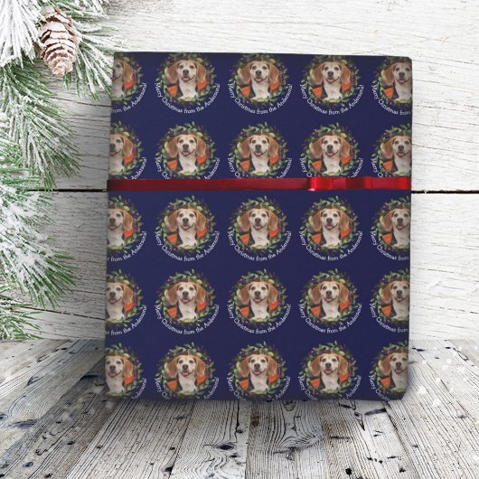 Pet Photo Jouw naam Kerstmis Wreaty Navy Cadeaupapier