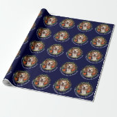 Pet Photo Jouw naam Kerstmis Wreaty Navy Cadeaupapier (Uitgerold)