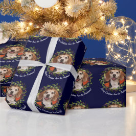 Pet Photo Jouw naam Navy Kerstmis Cadeaupapier