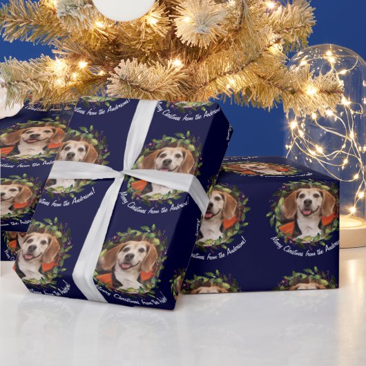 Pet Photo Jouw naam Navy Kerstmis Cadeaupapier (Feestdagen)
