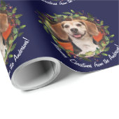 Pet Photo Jouw naam Navy Kerstmis Cadeaupapier (Rol Hoek)