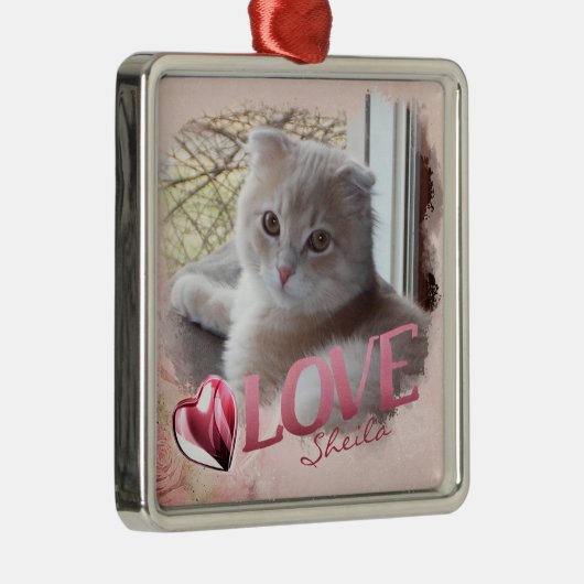 Pet Photo Keepaparte, Love & Heart, Pink - Square Metalen Ornament (Rechts)